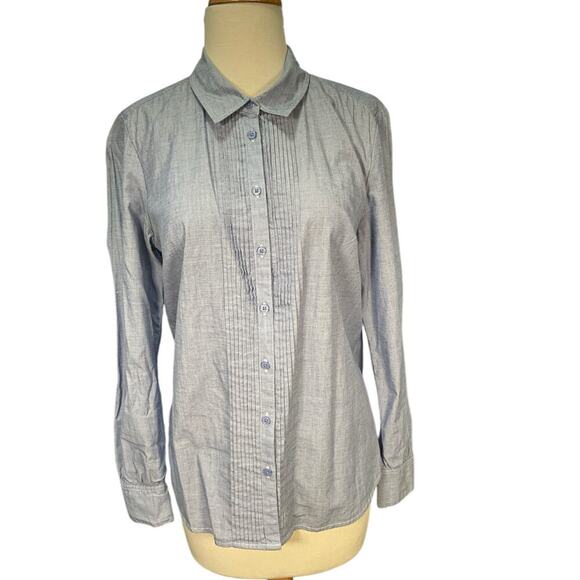 GAP Pintuck Tuxedo Blouse Long Sleeve Button Down Size Small Denim 100% Cotton - Picture 1 of 10